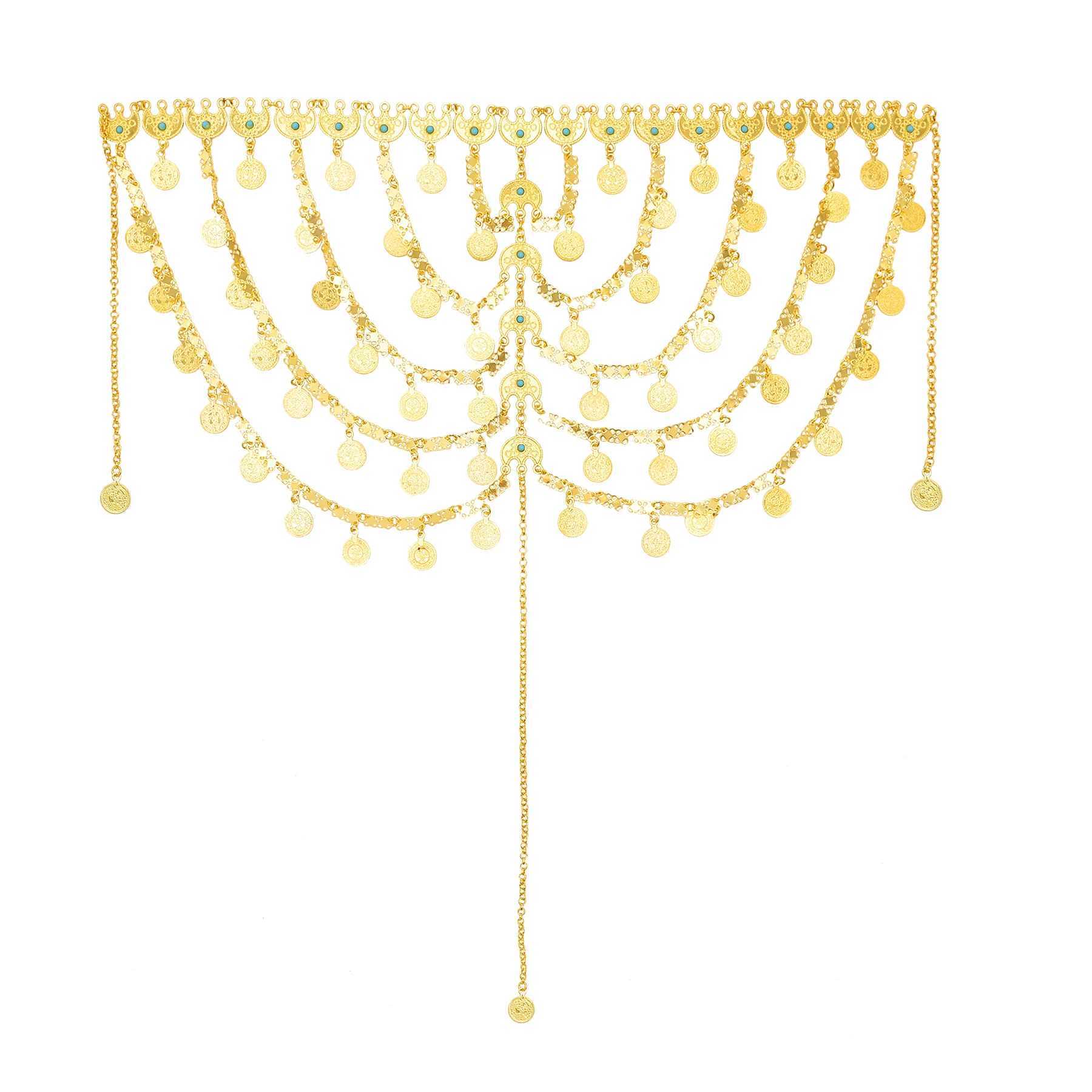 Golden Coin Sequin Moon Long Chains Tassel Hair Accessories for Women Luxury Dubai Arab Ethnic Bridal Wedding Headwear JewelryX240913