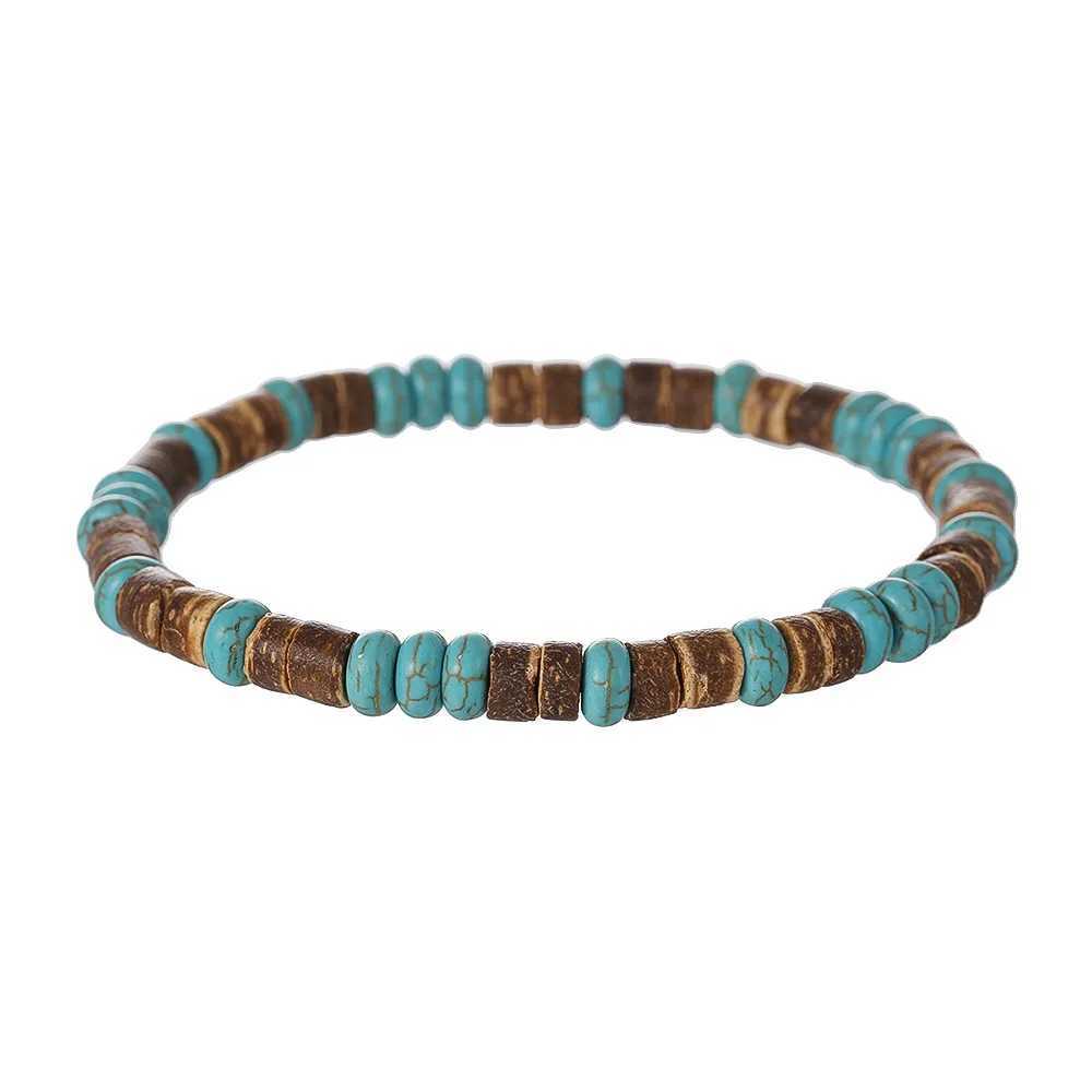 Coconut wood bead bracelet Eistic turquoise bead bracelet handmade stacked wooden elastic bracelet for men and women W240913