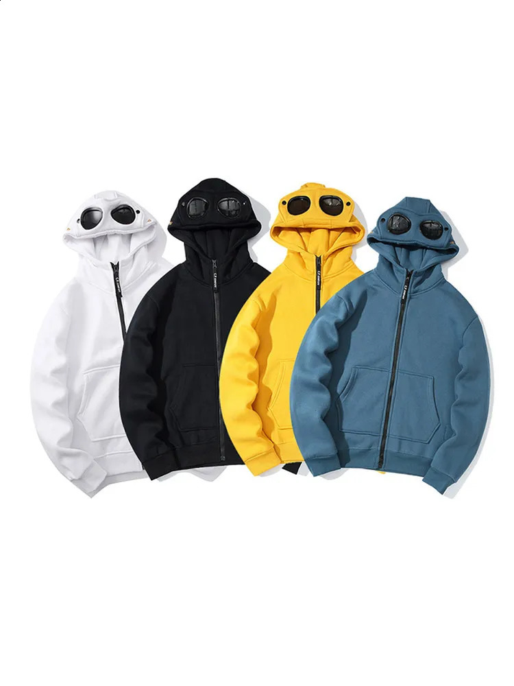 Autumn solid hooded mens sportswear fashionable zipper sunglasses cap cardigan long sleeved warm jacket 240912