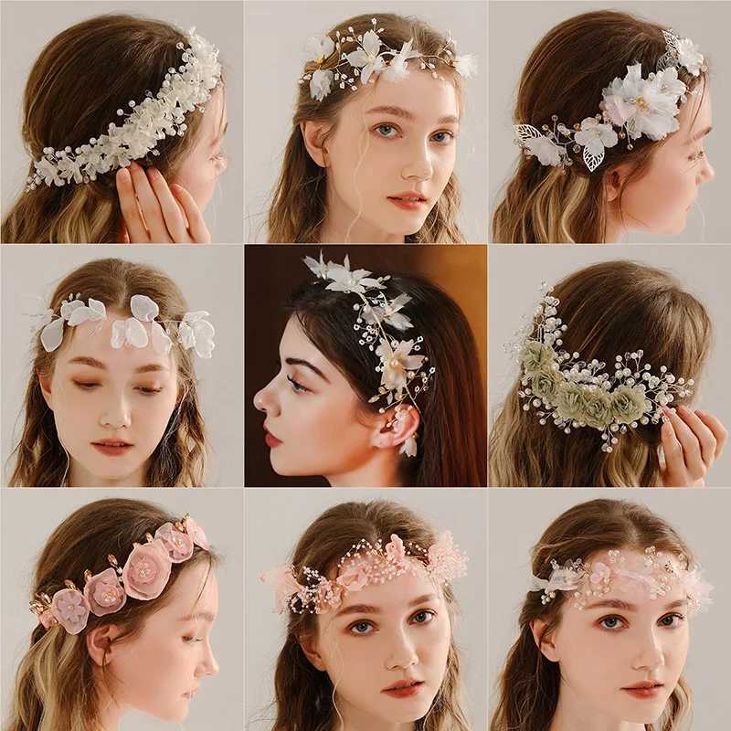 Ladies New Hair Jewelry For Wedding Girls Princess Party Cospaly Headbands Flower Pearl Wreath HeadbandX240913