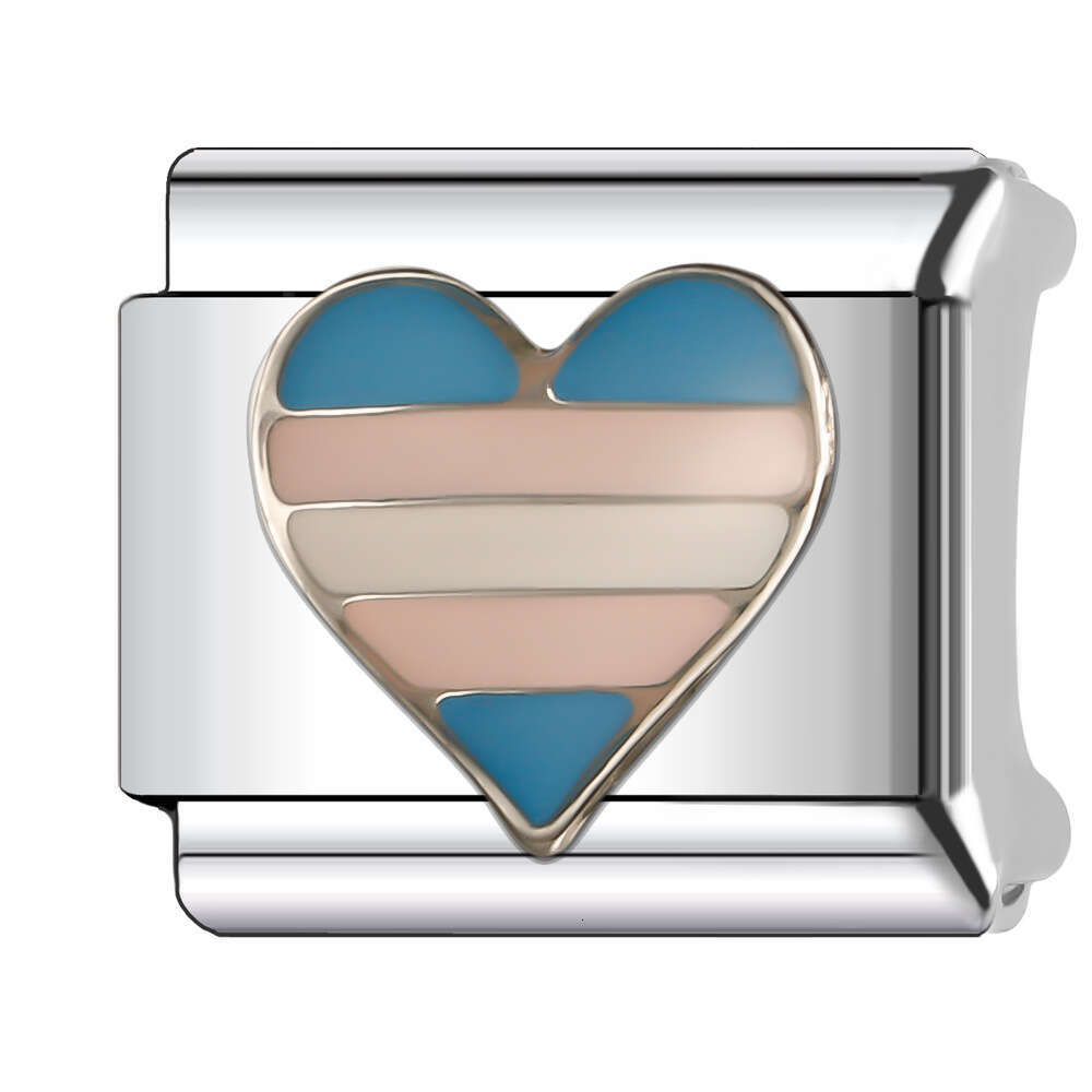 New Women's Gift 2024 rainbow heart Bead Italian Charms Links Bangle Beads Fit 9mm Stainless Steel Bracelet Making DIY For Women Fashion Jewelry