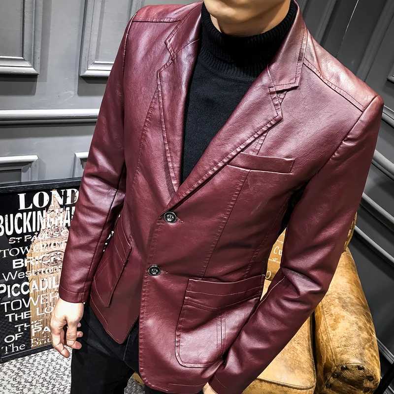 Fashion Mens Pu Leather Jackets Kpop Style Autumn Jacket Biker Faux Leather Coats Wine red Black Overcoats Coats Plus Size S-5XLX240913