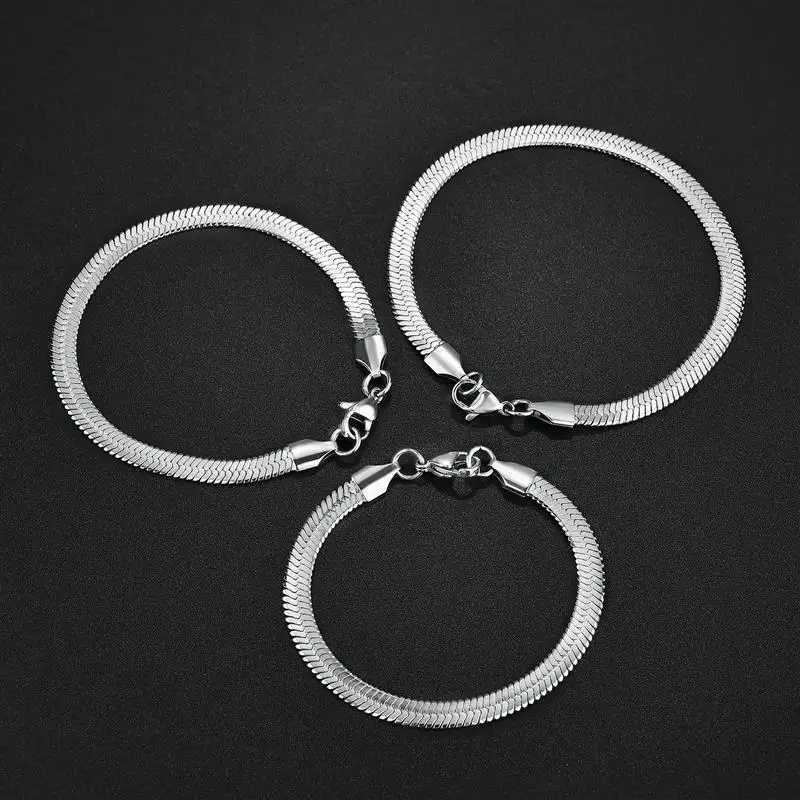 3/4/5mm Gold Plated Stainless Steel Flat Bracelet Waterproof Filmy Snake Chain for Men Women Classic Bracelets Jewelry XJ250707