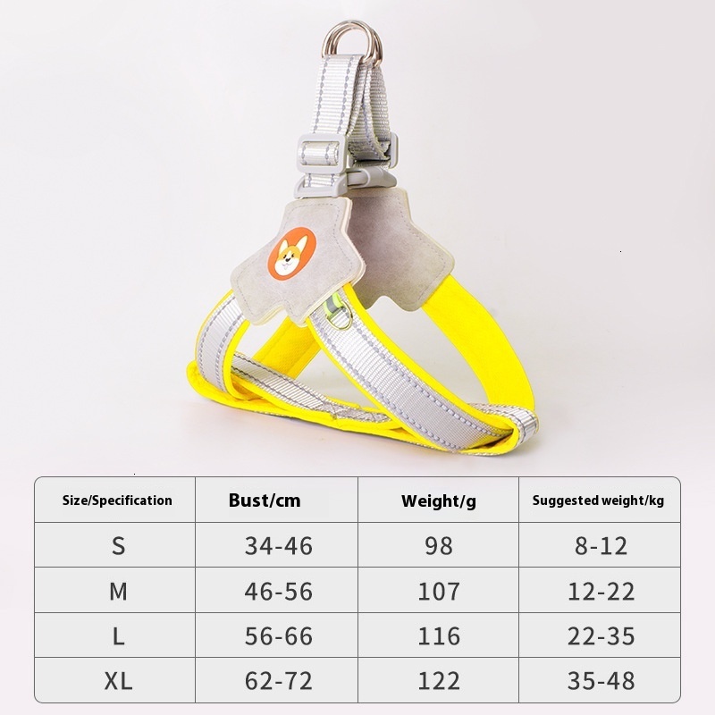 Dog traction vest type pet firewood corgi reflective explosion-proof flush walking dog rope chest strap