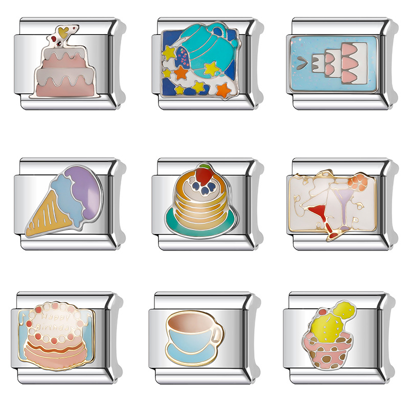 New Women's Gift ice-cream cake Bead Italian Charms Links Bangle Beads Fit 9mm Stainless Steel Bracelet Making DIY For Women Fashion Jewelry