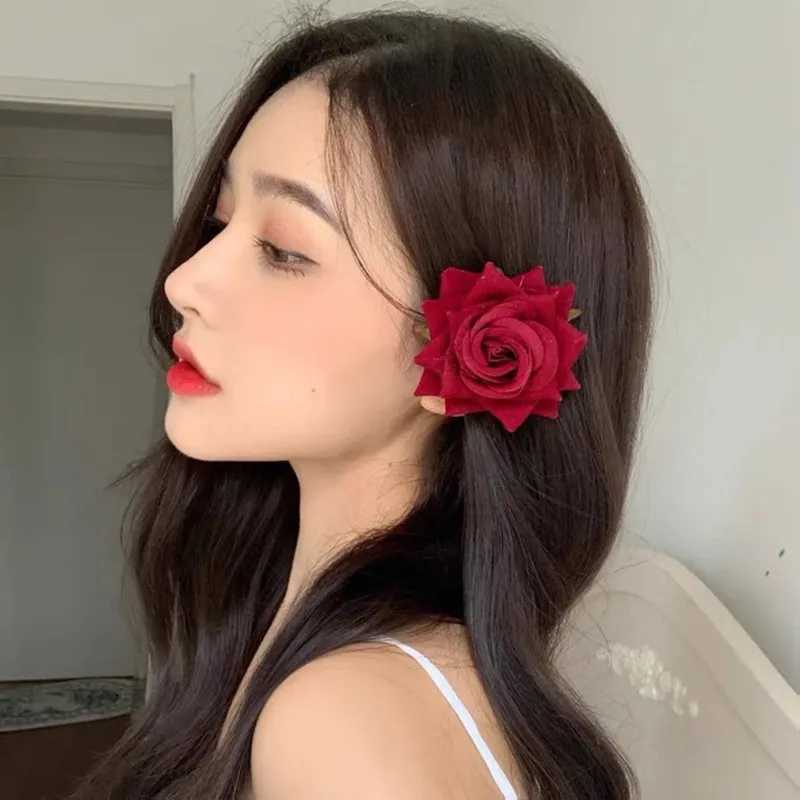U Shaped Red Hairpins Hair Clips Wedding Hair Accessories For Women Rose Flower Headpieces Forks Bride Headdress Hair JewelryX240913