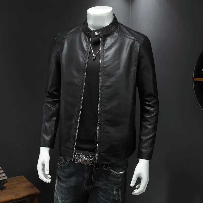 New Arrival Mens Leather Jacket Korean Fashion Mens Motorcycle Jackets Black Outwear Mens Leather Coat Male ClothingX240913