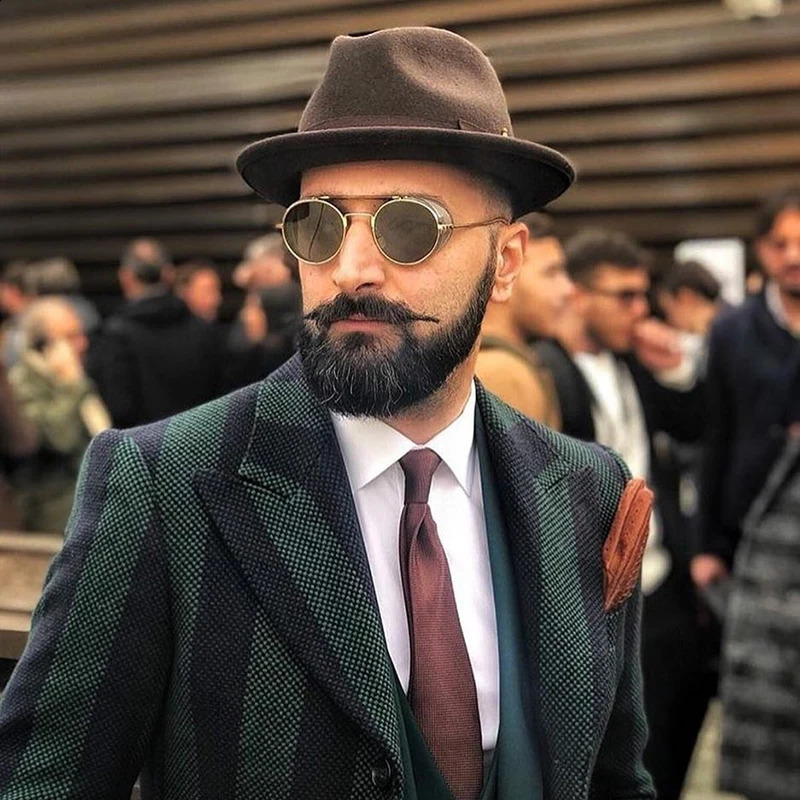 British Short Brim Fedora Hat Mens Wool Felt Trilby Hat Big Head Satin Thread High Quality Container 240909 - view 5