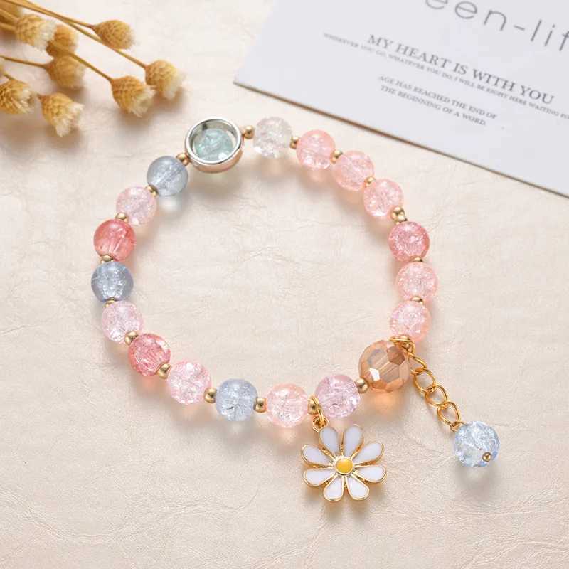 New Korean Daisy Bracelet Bohemian Colored Crystal Bead Bracelet Handmade Elastic Rope Womens Fashion Jewelry Pulseira W240913