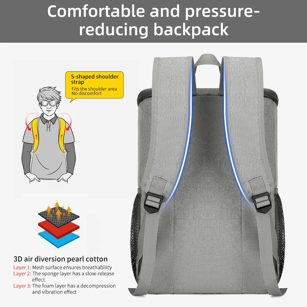 TOMSHOO 24L Cooling Backpack Insulation Leak proof Waterproof Refrigeration Camping Equipment Lunch Mens and Womens Backpacks 240910