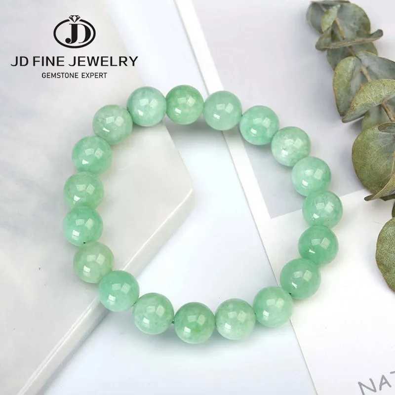 JD Natural Stone Myanmar Green Jade Bead Bracelet Womens Round Chalcedony Buddha Bead Yoga Bracelet Energy Therapy Jewelry Gift W240913