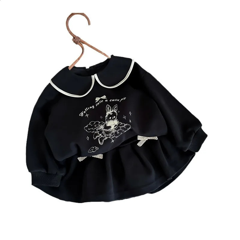 Autumn Kids Girls 2PCS Clothes Set Cartoon Printed Cotton Pullovers Knotbow Ruched Skirts Suit Toddler Baby Girls Outfits 240902