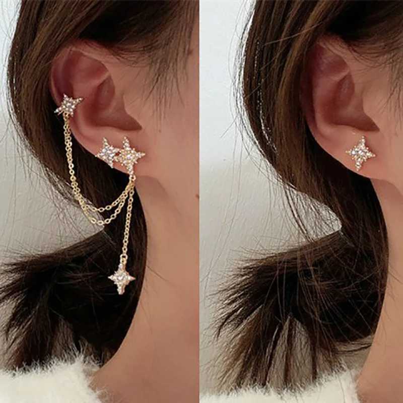 Earrings Crystal Chain Wrap Earrings Tassel Dangle Drop Earring Crystal Star Crawler Climbing Earring Jewelry For WomenX240913