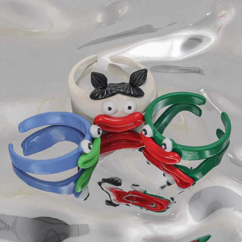 Band Rings Women Funny Finger Fashion Punk Colorful Lips Shape Sausage Mouth Resin Girls Cute Cartoon Creative Y2K Acrylic Ring H240913