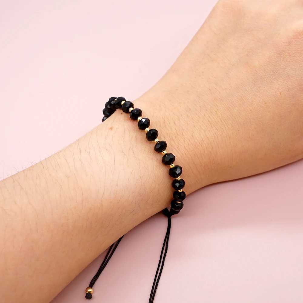 Go2Boho Fashion Jewelry Adjustable Shoulder Strap Bracelet Gold Seed Bead Black Crystal Bracelet Womens Accessories Jewelry W240913