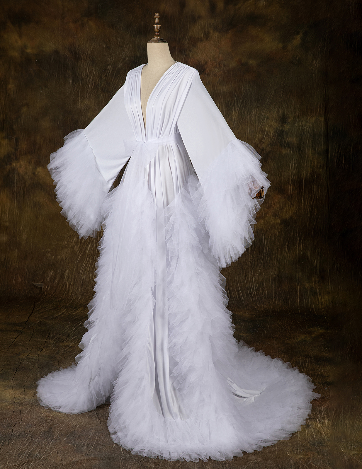 Classic Wedding Robe Bridal Ruffle Long Sleeveless Wraps Bride Morning Robe Pregnant Robes for Photo Shoot Custom Made