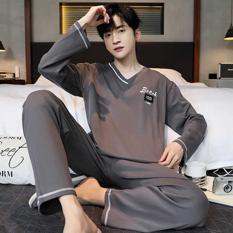 2 Sets of Mens Pajamas Homewear Boys Spring and Autumn Long-Sleeved Trousers Cotton Leisure Autumn and Winter Homewear Sets Y240913