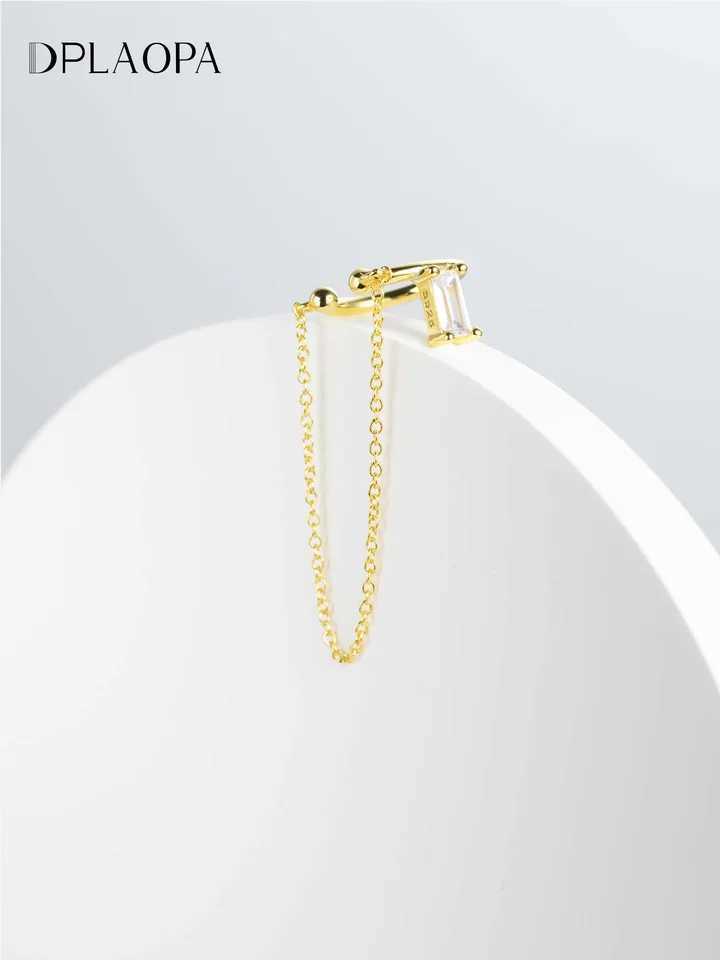 DPLAOPA 925 Sterling Silver Gold Earcuff Ear Cuff Earring Chain Clips Zircon CZ no Pirecing Advanced Jewelry Gifts For WomenX240913