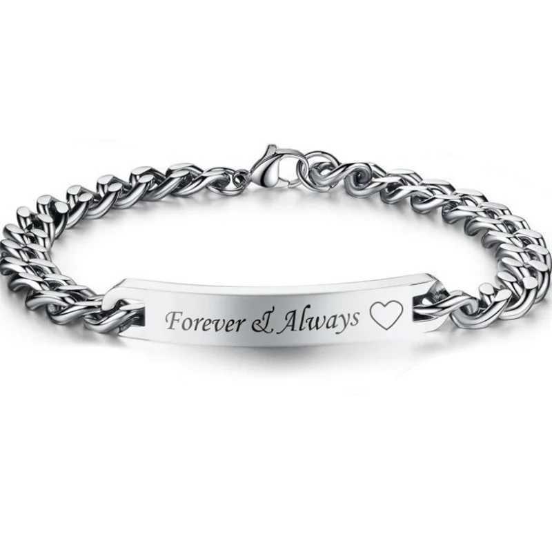 Couples Bracelet Engraved Always Forever Stainless Steel Lovers Bangles Valentines Day Gift for Wife Husband Boyfriend GFX240913