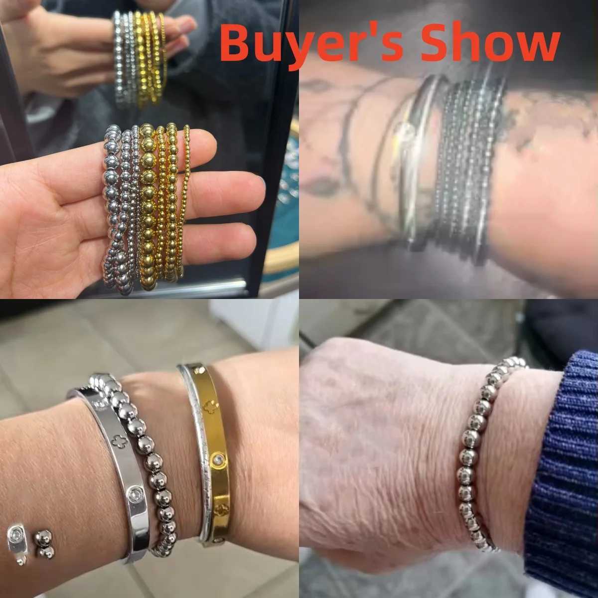 Silver Color Elastic Stainless Steel Bracelet Metal Ball 2/4/5/6/8/10mm Beaded Chain Bracelet For Women Men High Quality JewelryX240913