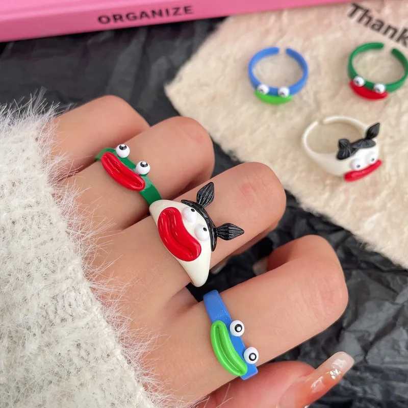 Band Rings Women Funny Finger Fashion Punk Colorful Lips Shape Sausage Mouth Resin Girls Cute Cartoon Creative Y2K Acrylic Ring H240913