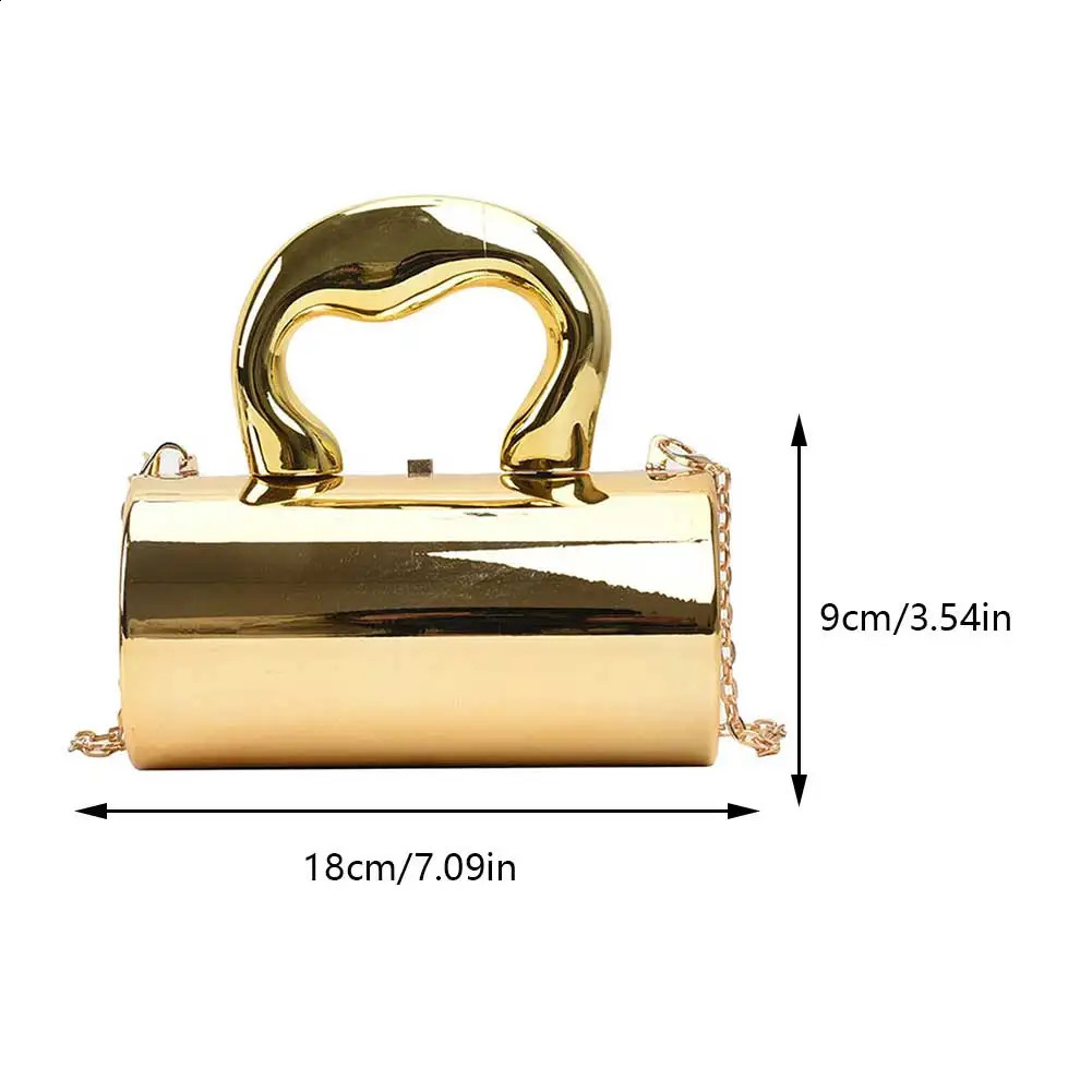 Fashion Cylinder Bag for Women Party Clutches Metal Handle Mini Evening Purses Y2K Crossbody Shoulder Bag Handbags 240926