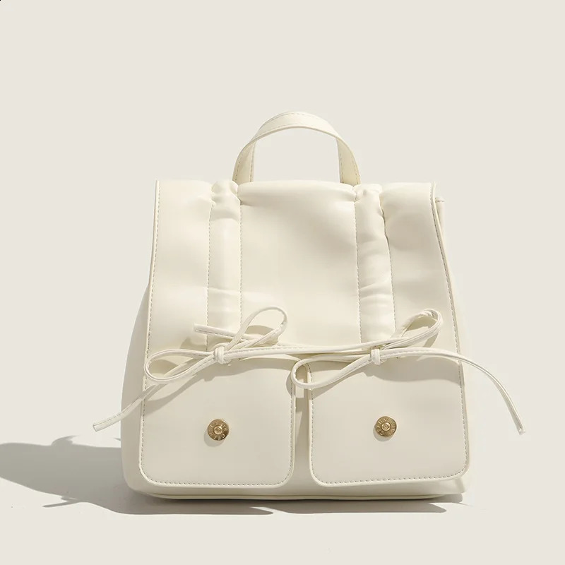 Trendy Fashion Womens Backpack Silver Bow Korean Handheld Bag Casual Texture Niche Multi functional Outdoor Travel Bag 240912