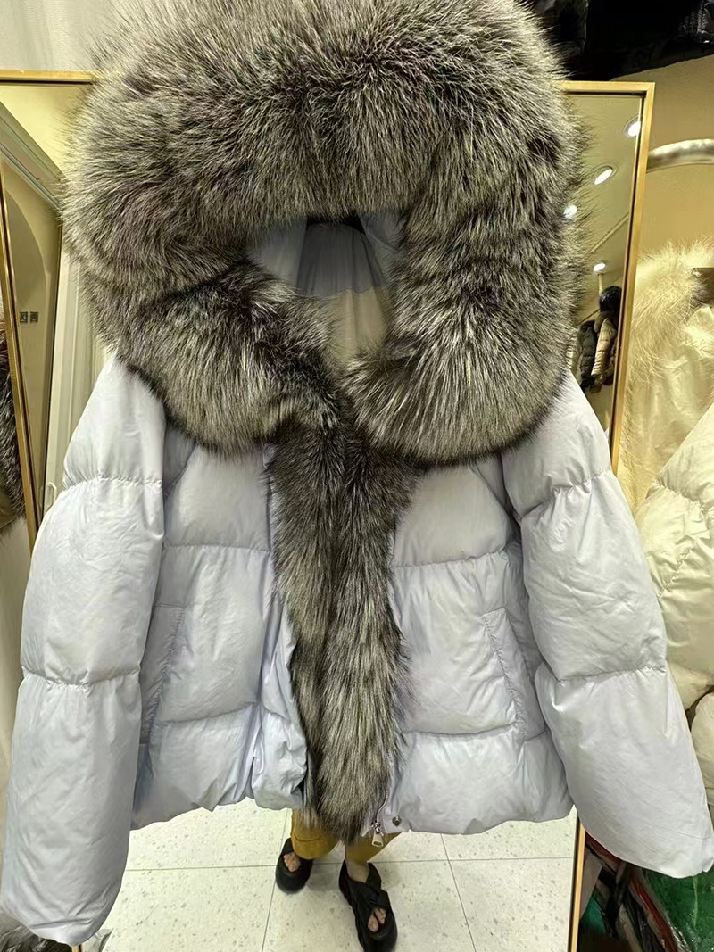 24 new fur collar duck down women's fashion high-end real sier fox bread jacket