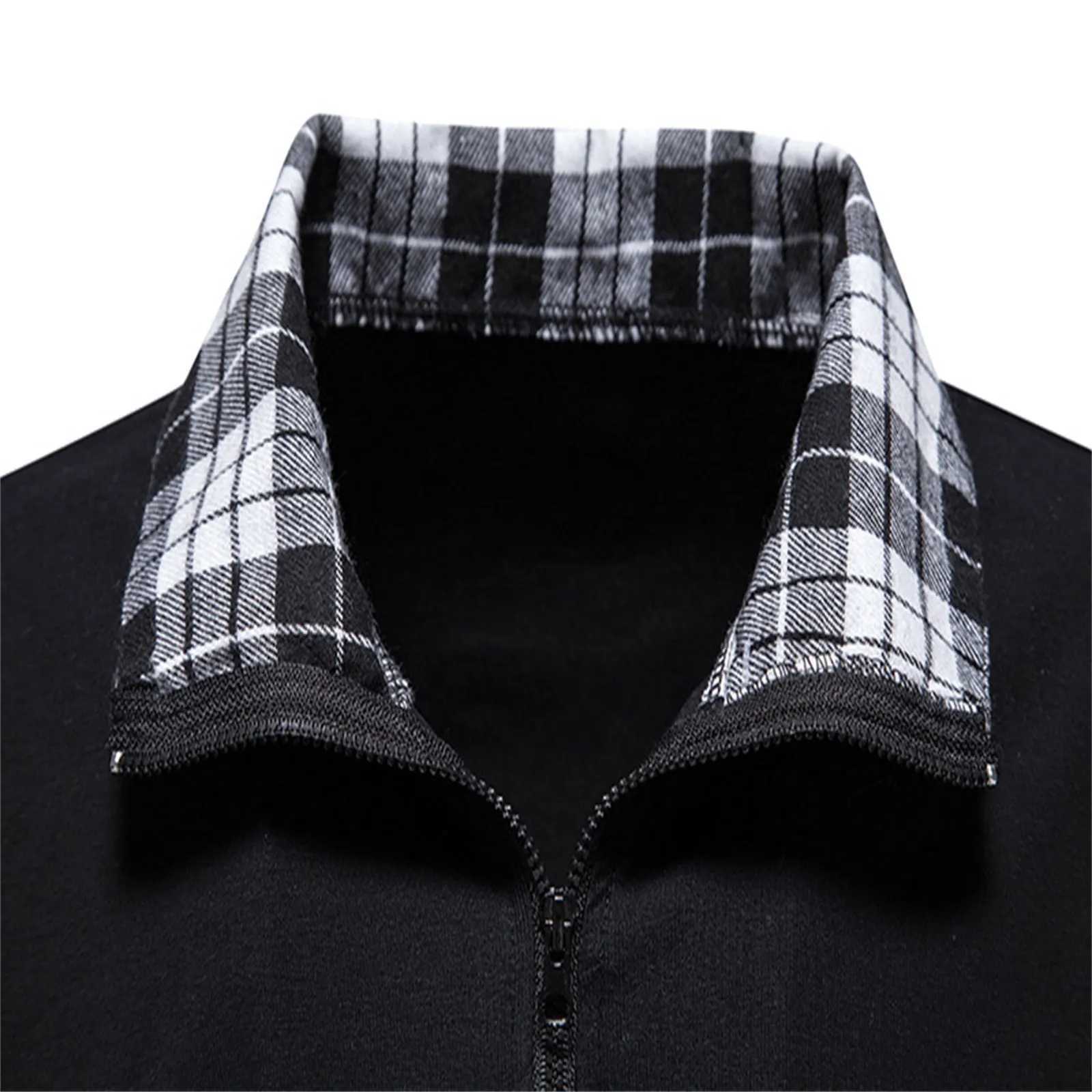 Mens polo shirt zipper long sleeved business zipper top official work plain weave splicing T-shirt mens casual T-shirt W240913