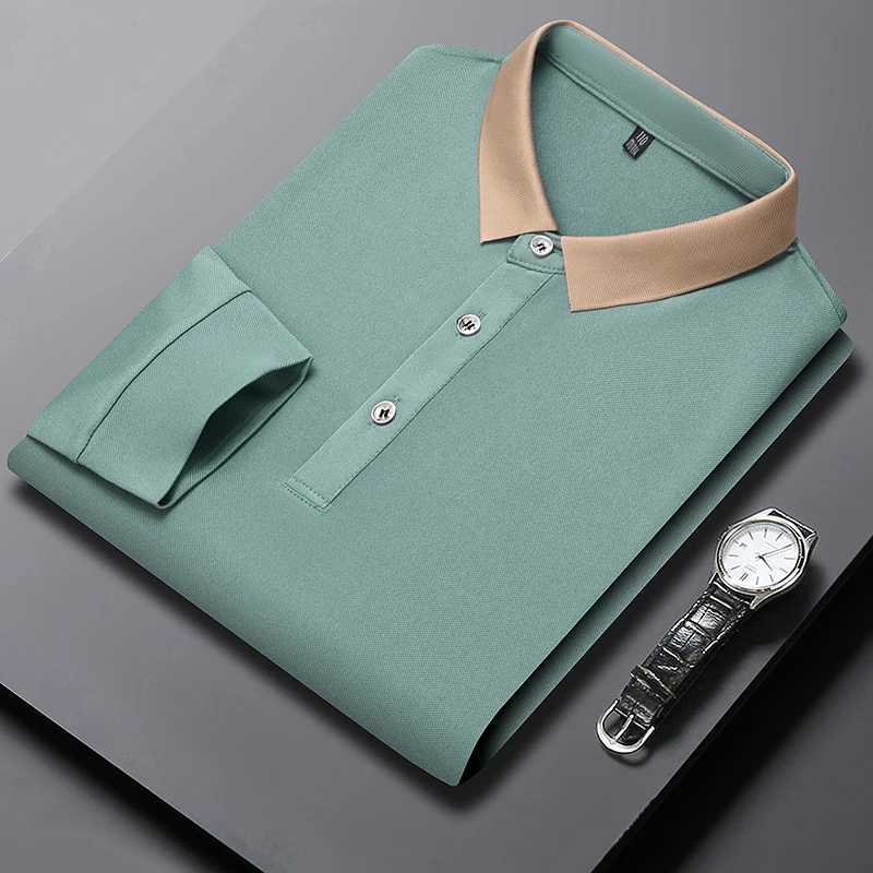 Mens business casual polo long sleeved T-shirt for summer comfortable and breathable pure cotton top W2409138