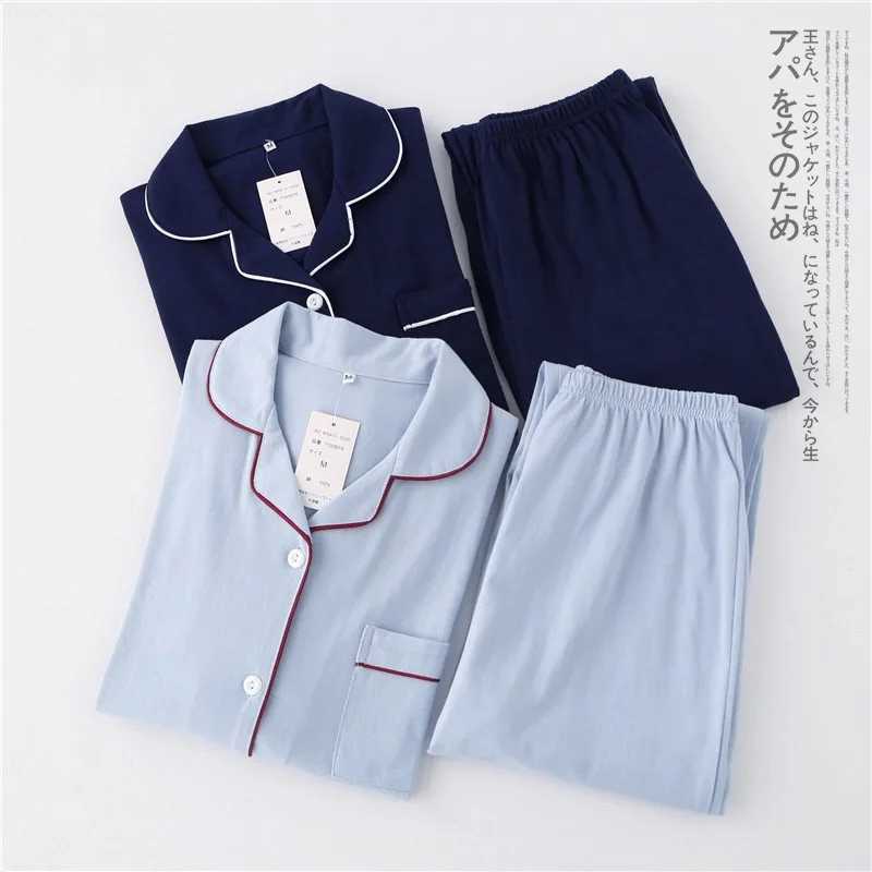Casual couple Solid 100% cotton pajamas sets men autumn pijamas long-sleeve sleepwear men pijamas Japanese pyjamas for male Y240913