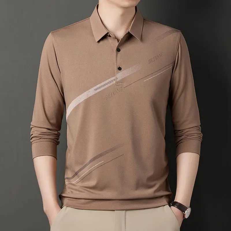 Smart Casual Mens Long Sleeve Striped Polo Shirt Streetwear New Mens Dress Spring and Autumn Thin Collar Business Fashion Loose Top W240913