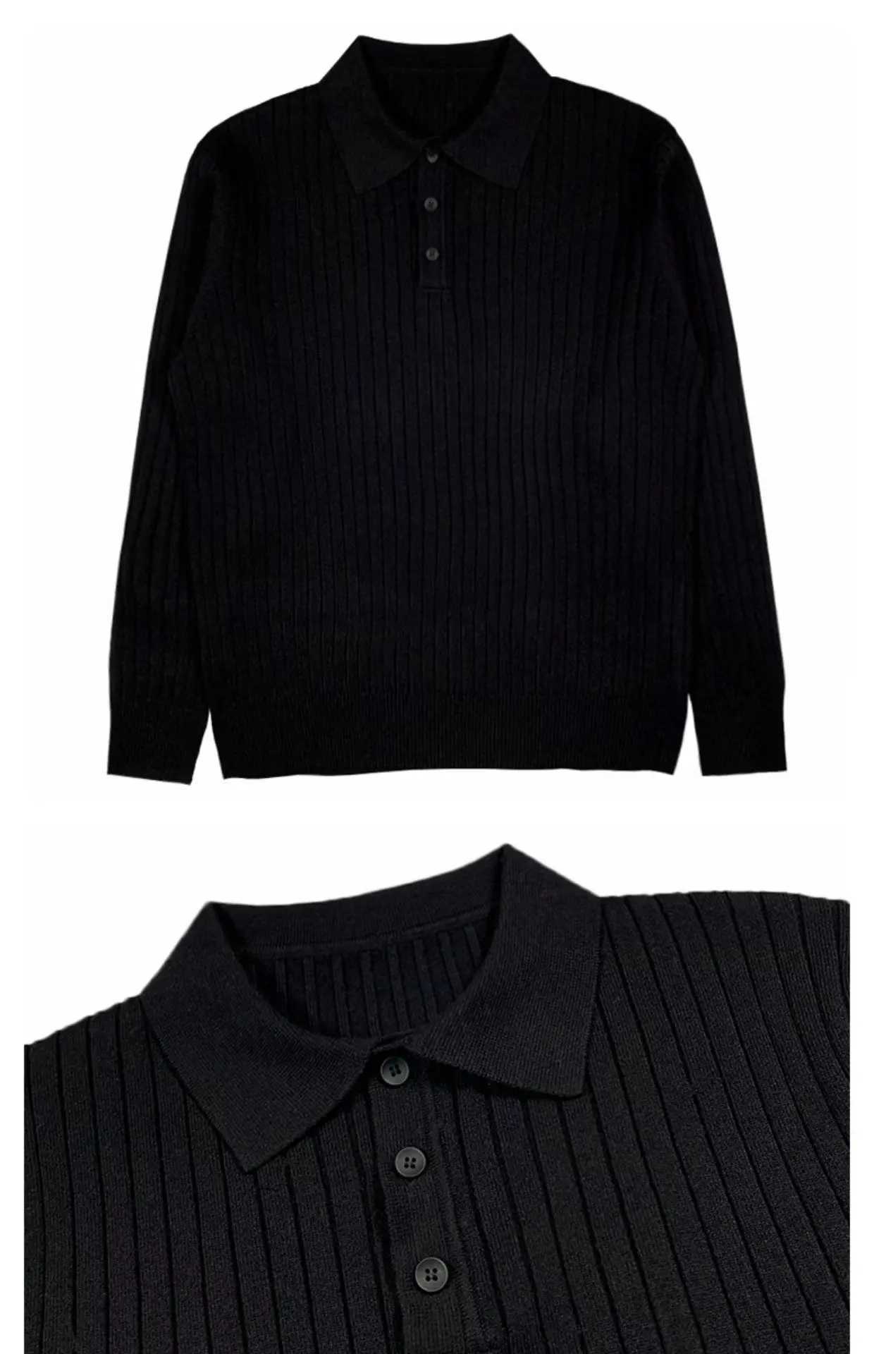 2024 Spring/Autumn Long Sleeve Knitted Polo Shirt Mens Ribbon Solid Color Ultra Thin Polo T-shirt Knitted Casual Button Collar Zipper W240913