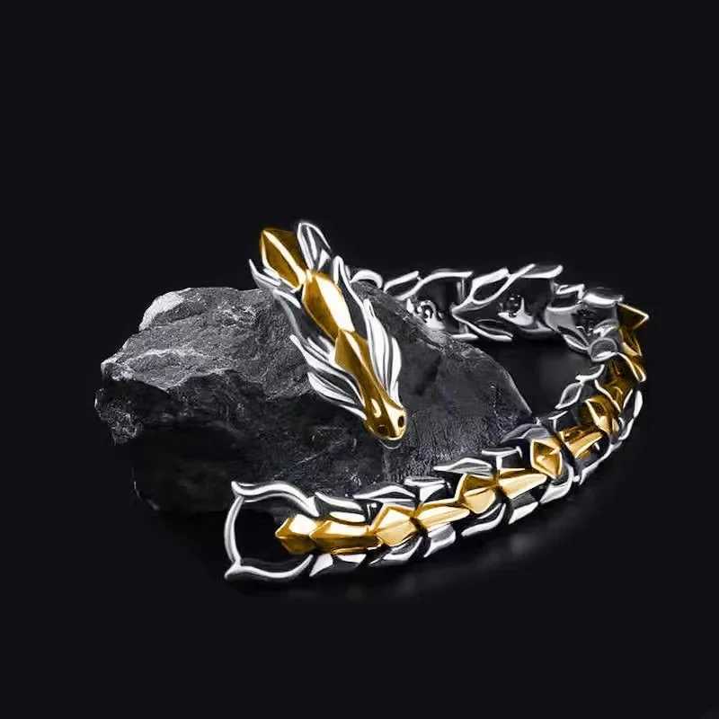 Vintage Personality Dragon Head Stainless Steel Chain Bracelet for Men Women Punk Style Dragon Bone Bangle Hip Hop Rock JewelryX240913