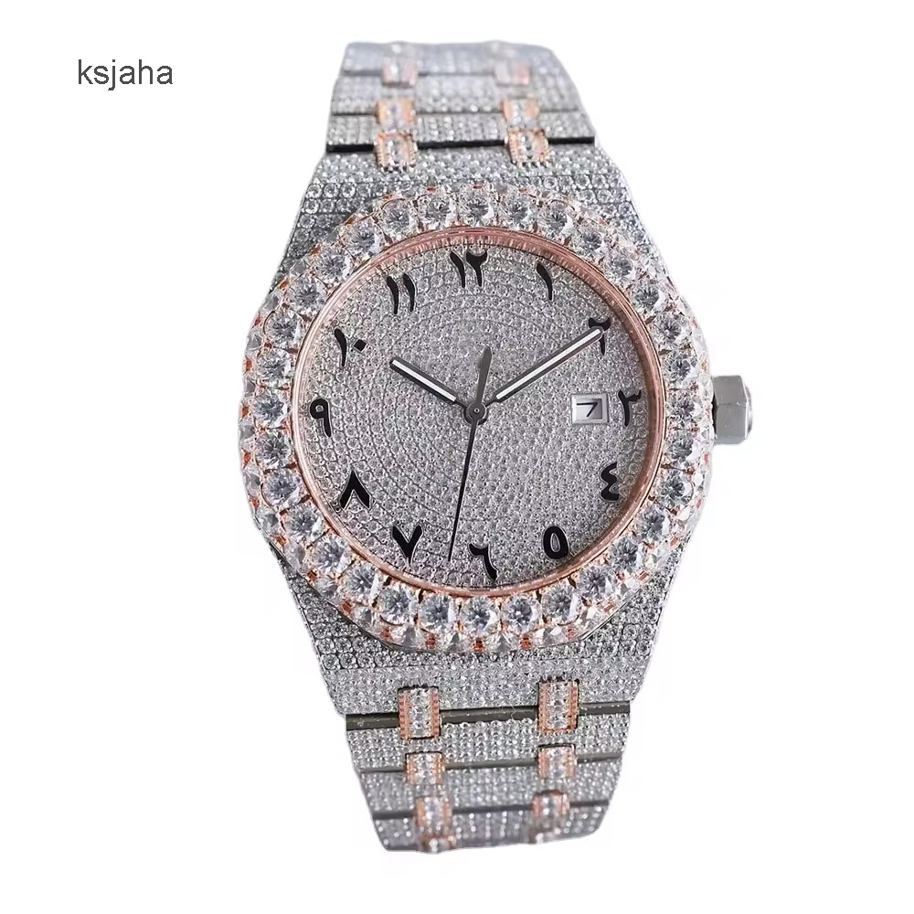 Factory outlet Down Iced Out Moissanite Automatic Watch Custom 41MM Stainless Steel Mechanical Studded Wrist Watch gift