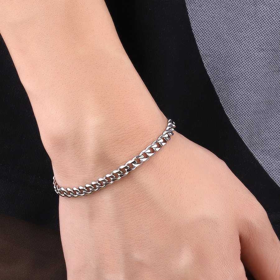 New Sliver Color Cuban Chain Charm Bracelet For Men Women High Quality Stainless Steel Hand Chain Punk Bracelets Jewelry GiftX240913