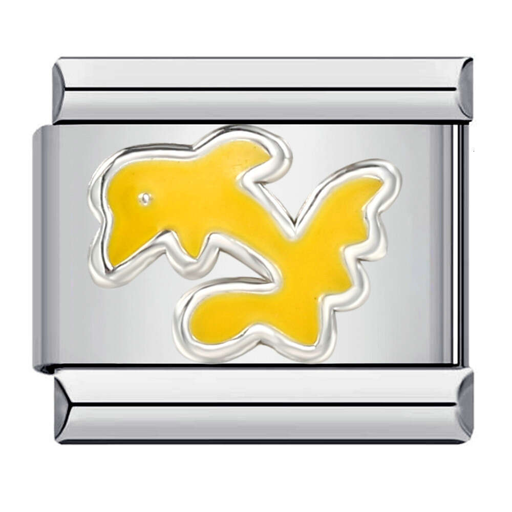 Bead Bracelet With Gold Plated Stamping Pattern, Enamel DIY Elastic Personalized Strap Chain Italian Charm Links Fit 9Mm Bracelet Jewelry DIY Making G