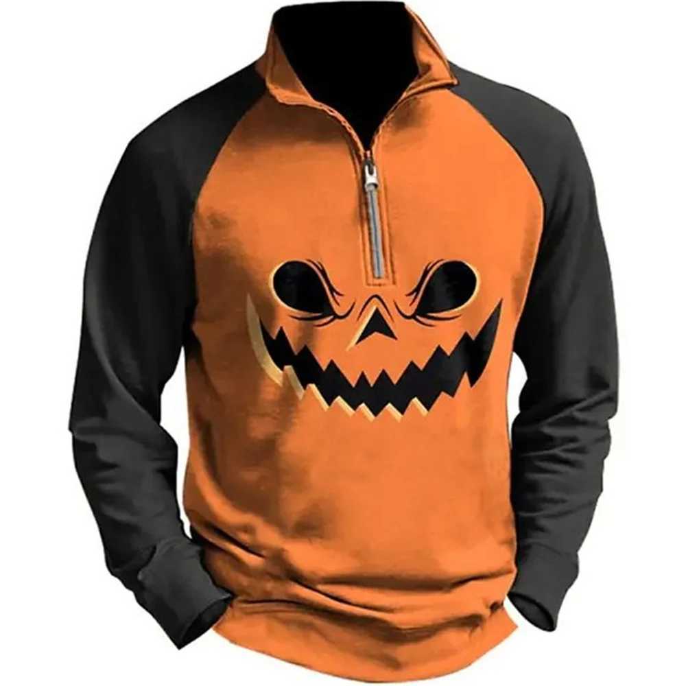 3D Fashion Zipper Sportswear Mens Halloween Retro Polo Jacket Autumn Pullover Casual Long Sleeve Mens Top W240913
