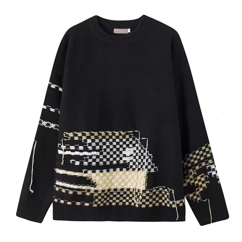 Men Sweaters 2024 new autumn and winter loose fitting pullover color blocked round neck knitted sweater for mens casual loose trendy Mens crew neck sw