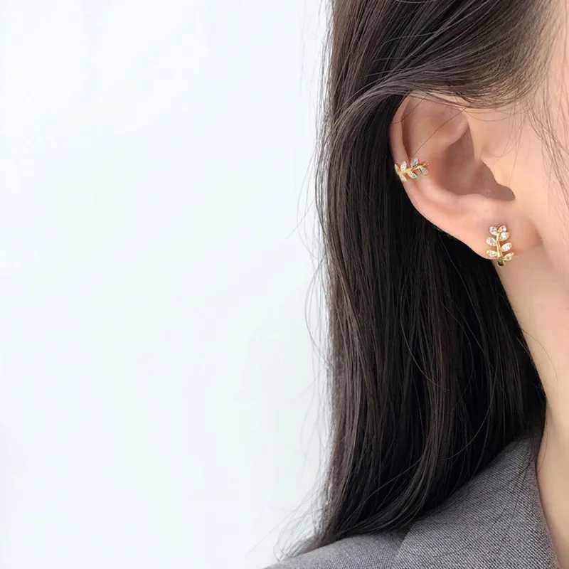 925 Sterling Silver European Simple Olive Branch Wreath Stud Earrings Women Pav Zircon Ear Bone Clip Classic Wedding JewelryX240913