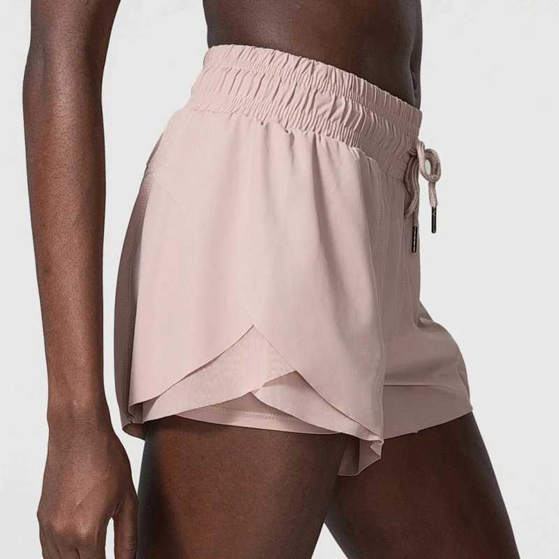 Women Outdoor Running Shorts Solid Color Drawstring Loose 2 In 1 Workout Gym Shorts Female Breathable Quick Dry Sportswear M240912