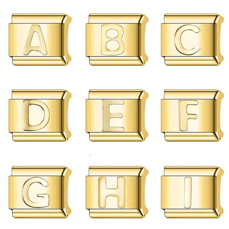 New Women's Gift Gold plated 26 letters Bead Italian Charms Links Bangle Beads Fit 9mm Stainless Steel Bracelet Making DIY For Women Fashion Jewe