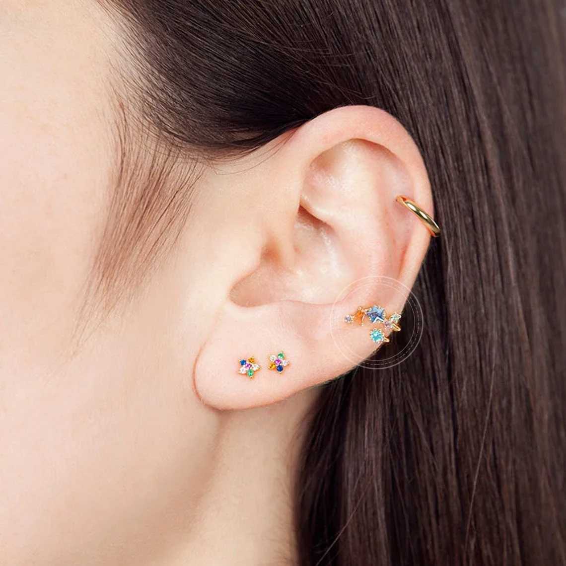 24k Gold Plated Colorful Rhinestone Small Ear Cuffs Clip Earrings for Women Wedding Jewelry No Piercing Earring Fashion GiftX240913