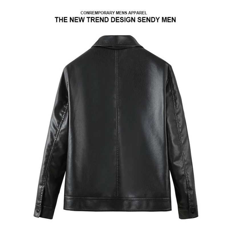 Mens Motorcycle Leather Jacket Large Size Pocket Black Zipper Lapel Slim Fit Male Spring Autumn High Quality PU CoatX240913