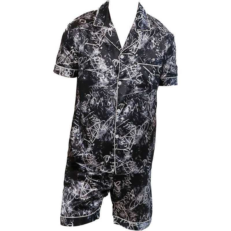 Two piece sets for mens sleepwear summer short sleeved shorts signature wall printed home clothes sleepwear set Y240913