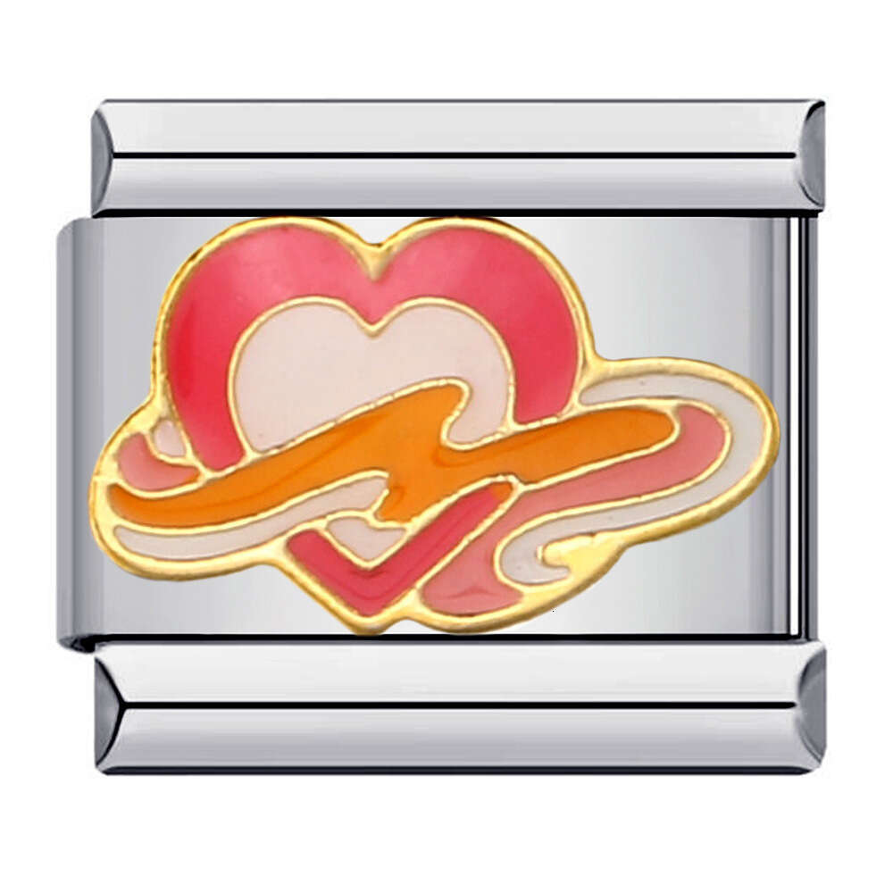 New Love Element Bead Titanium Gold Plated Enamel DIY Welding Pattern Bracelet Accessories Italian Charm Links Stainless Steel Fit 9Mm Jewelry Making 