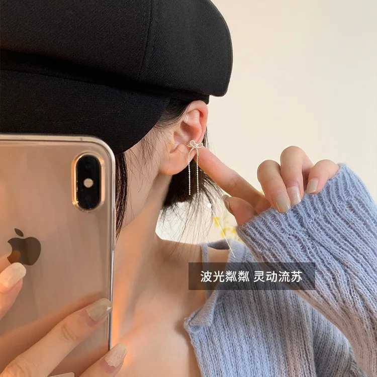 Real 925 Sterling Silver Bow Tassels Without Ear Holes Clip Earrings for Women Light Luxury Fine Jewelry Minimalist AccessoriesX240913