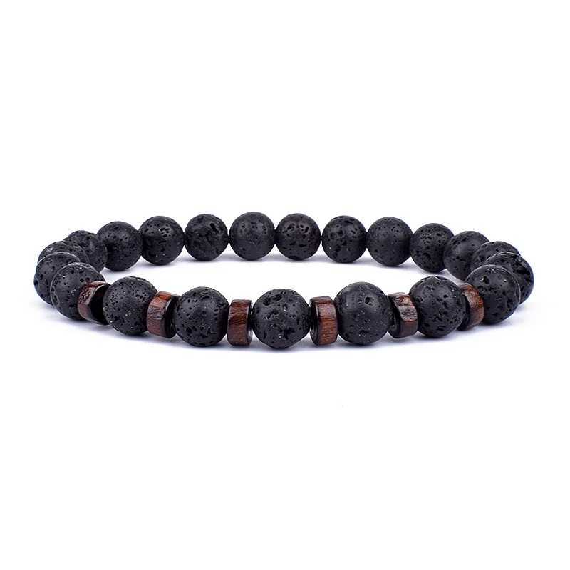 Fashionable natural molten rock wood bead energy yoga practitioner elastic support bracelet mens accessories jewelry Valentines Day gift W240913