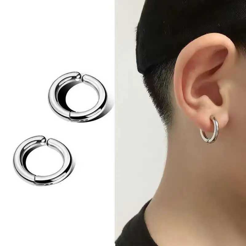 1 Pair Non-Piercing Fake Hoop Earrings Classic Punk Stainless Steel Circle Hoops Clip On Ear Earrings for Women Men Without HoleX240913