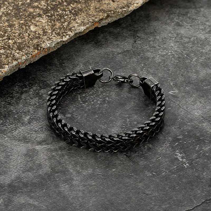 MKENDN Vintage Oxidized Black Double Curb Chain Bracelets for Men Stainless Steel Punk Antique Cubic Foxtail Chain Male PulseiraX240913